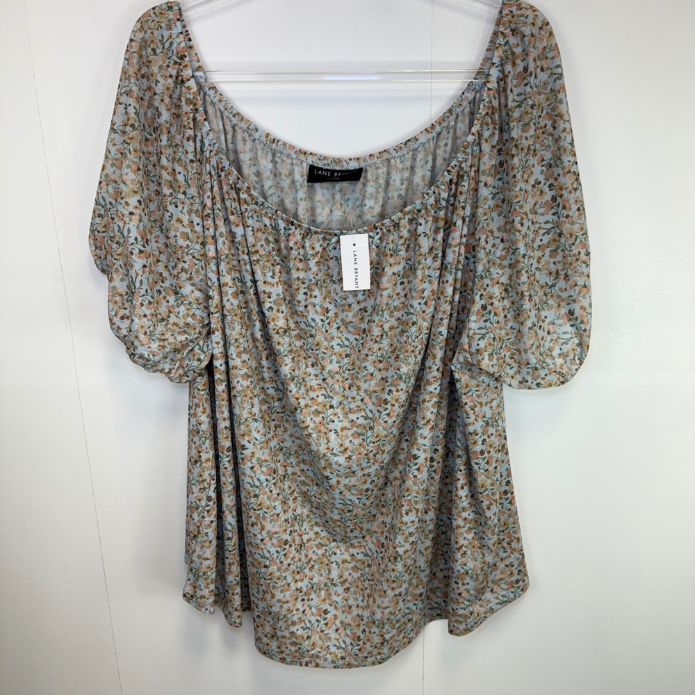 Lane Bryant Floral Blouse Off Shoulder Short Sleeve Plus Size 26/28‎ Cottagecore